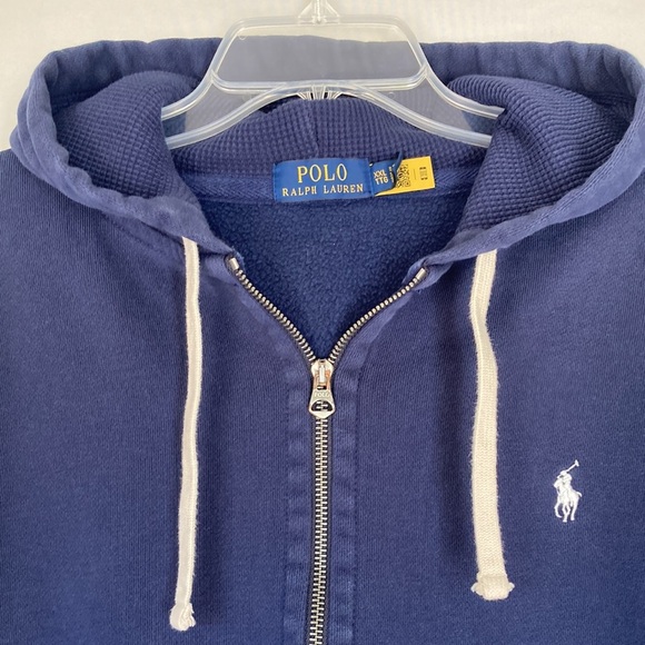 VTG Polo Ralph Lauren Hoodie Navy Sweatshirt Fleece Full Zip Thermal Hood Sz XXL - Picture 4 of 11